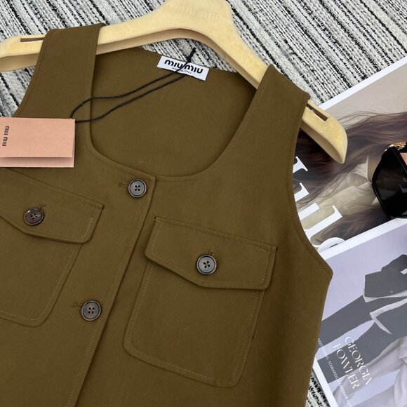 MIU MIU A short, sleeveless, brown gabardine dress - Picture 3 of 10